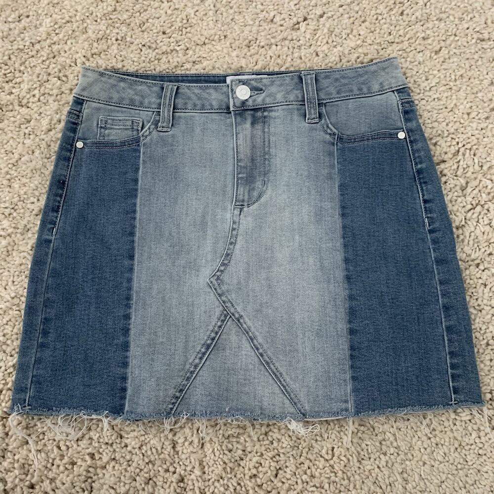 Celebrity Pink Mini Skirt Womens 3 / 26 Blue Jean Denim Stretch Two Tone Panel
